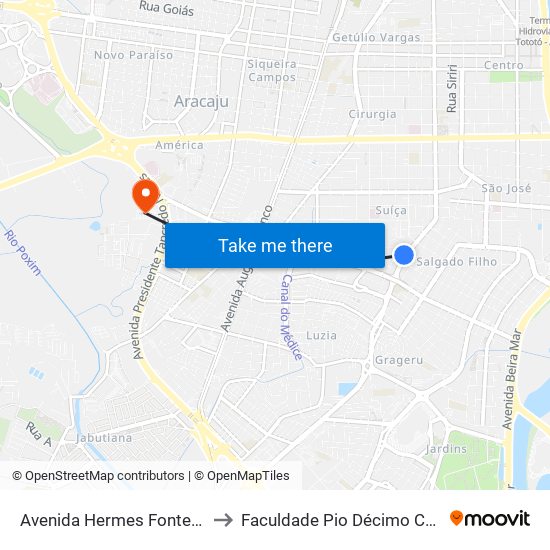 Avenida Hermes Fontes, 1200c to Faculdade Pio Décimo Campus III map