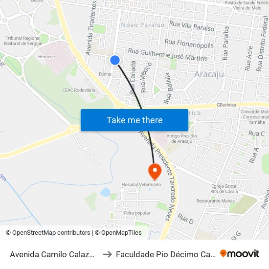 Avenida Camilo Calazans, 625 to Faculdade Pio Décimo Campus III map