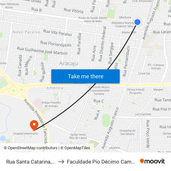 Rua Santa Catarina, 138 to Faculdade Pio Décimo Campus III map