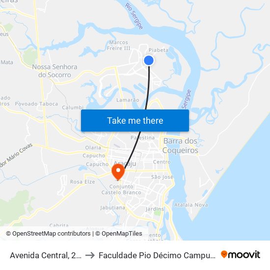 Avenida Central, 285 to Faculdade Pio Décimo Campus III map