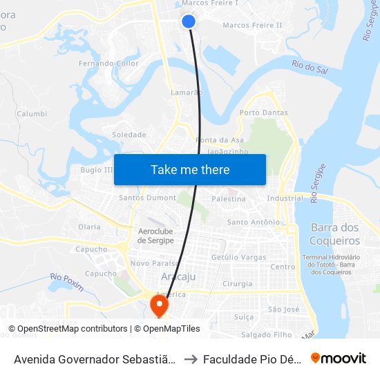 Avenida Governador Sebastião Celso De Carvalho, 604 to Faculdade Pio Décimo Campus III map