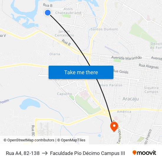 Rua A4, 82-138 to Faculdade Pio Décimo Campus III map