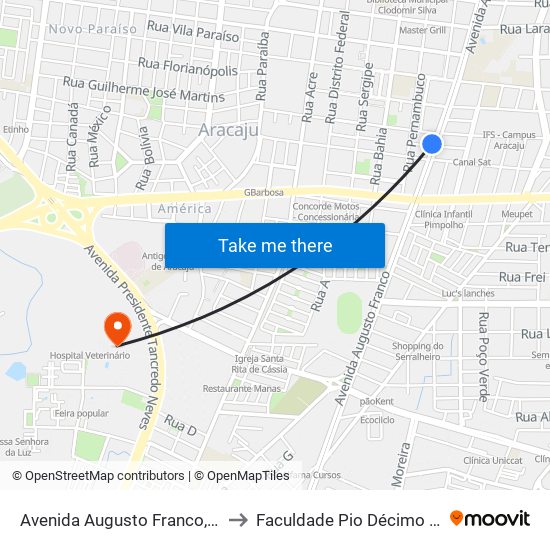 Avenida Augusto Franco, 1122-1180 to Faculdade Pio Décimo Campus III map