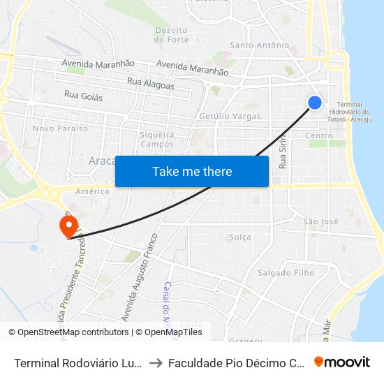 Terminal Rodoviário Luiz Garcia to Faculdade Pio Décimo Campus III map