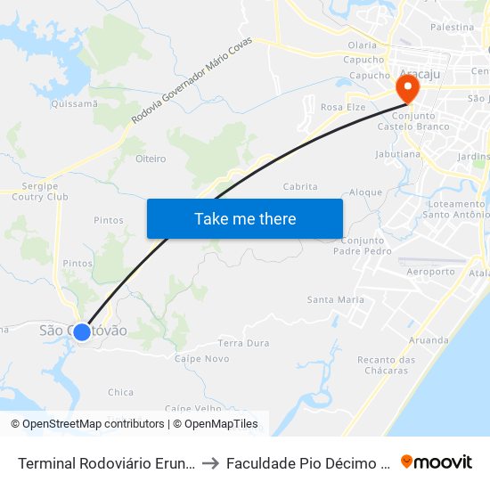 Terminal Rodoviário Erundino Prado to Faculdade Pio Décimo Campus III map