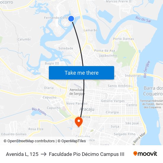 Avenida L, 125 to Faculdade Pio Décimo Campus III map