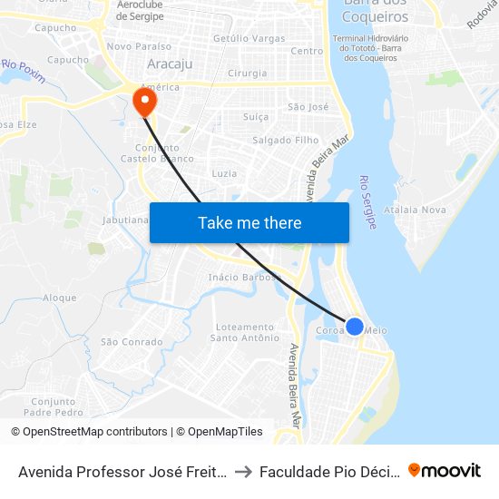 Avenida Professor José Freitas De Andrade, 2841 to Faculdade Pio Décimo Campus III map