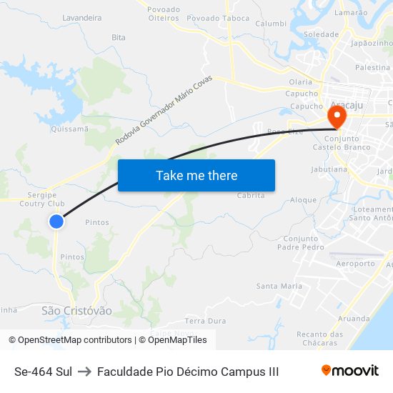 Se-464 Sul to Faculdade Pio Décimo Campus III map