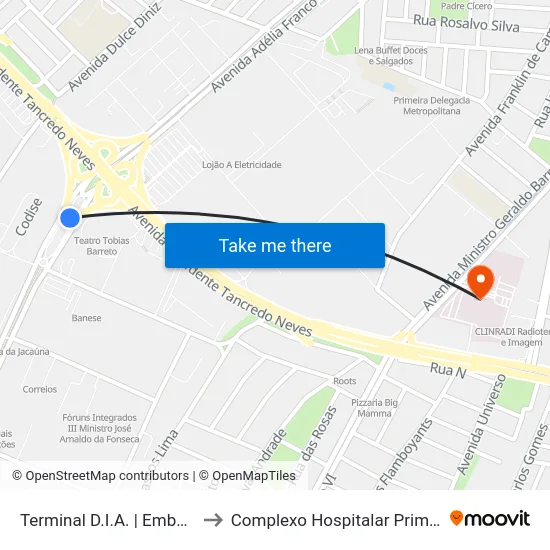 Terminal D.I.A. | Embarque to Complexo Hospitalar Primavera map