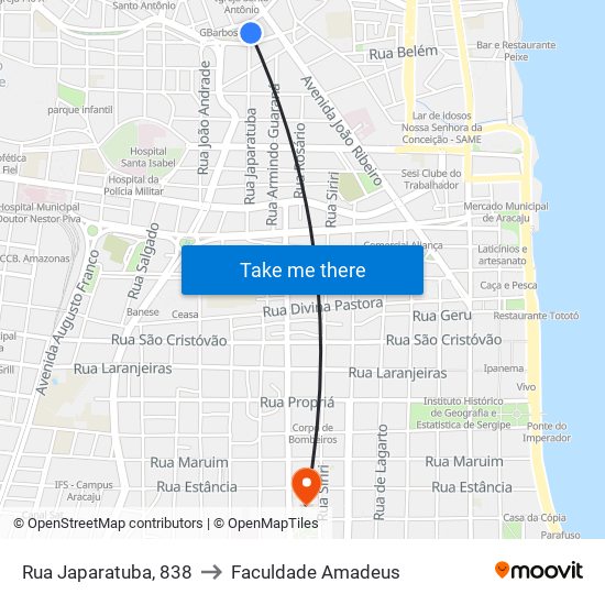 Rua Japaratuba, 838 to Faculdade Amadeus map