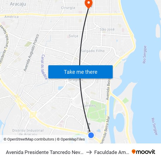 Avenida Presidente Tancredo Neves, 262-342 to Faculdade Amadeus map