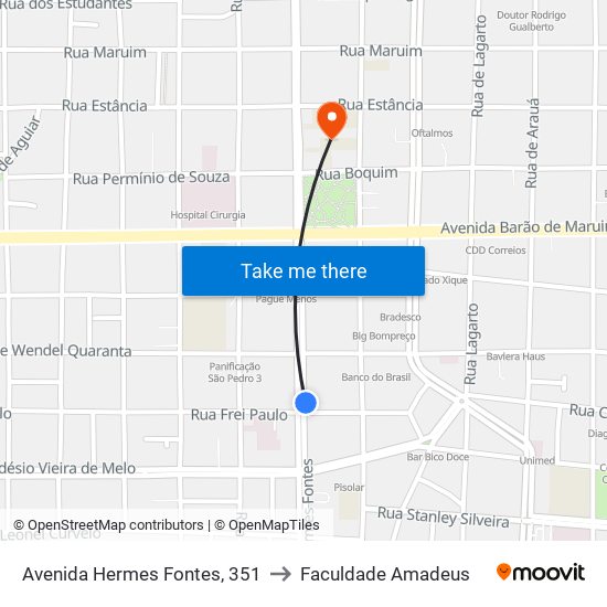 Avenida Hermes Fontes, 351 to Faculdade Amadeus map