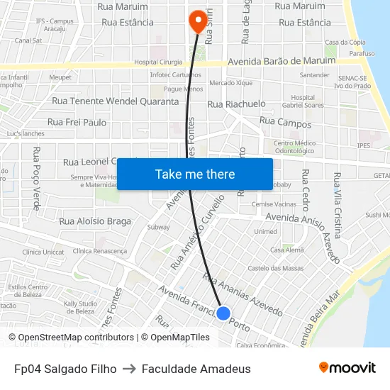 Fp04 Salgado Filho to Faculdade Amadeus map
