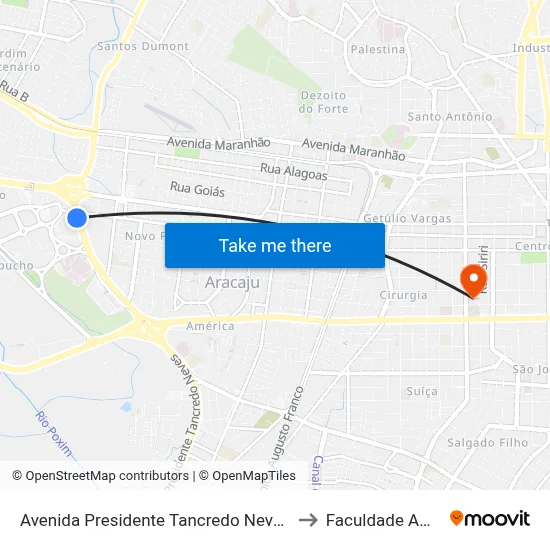 Avenida Presidente Tancredo Neves, 7601-7797 to Faculdade Amadeus map
