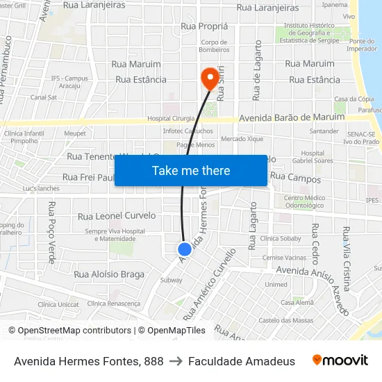 Avenida Hermes Fontes, 888 to Faculdade Amadeus map