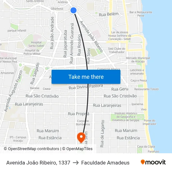 Avenida João Ribeiro, 1337 to Faculdade Amadeus map
