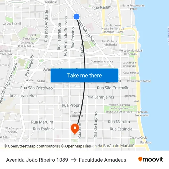 Avenida João Ribeiro 1089 to Faculdade Amadeus map