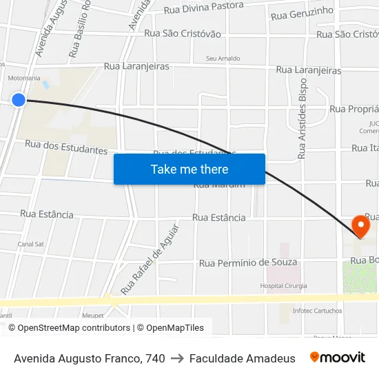 Avenida Augusto Franco, 740 to Faculdade Amadeus map