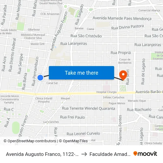 Avenida Augusto Franco, 1122-1180 to Faculdade Amadeus map