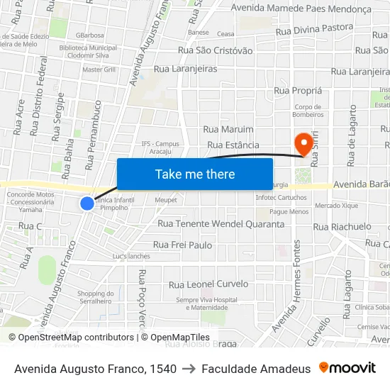Avenida Augusto Franco, 1540 to Faculdade Amadeus map