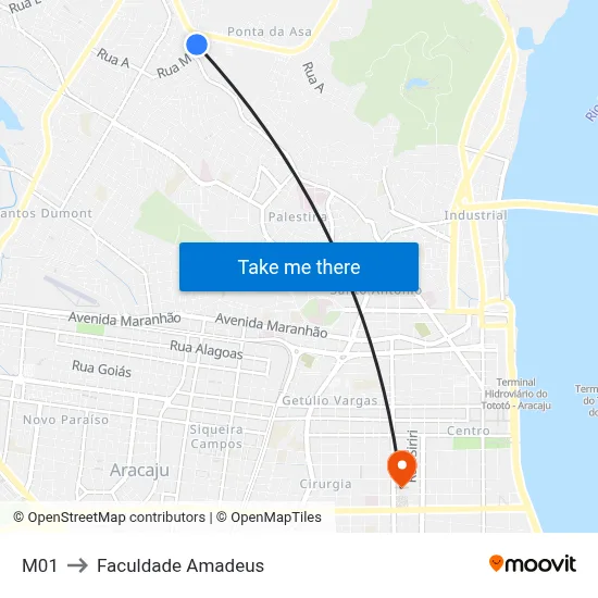 M01 to Faculdade Amadeus map