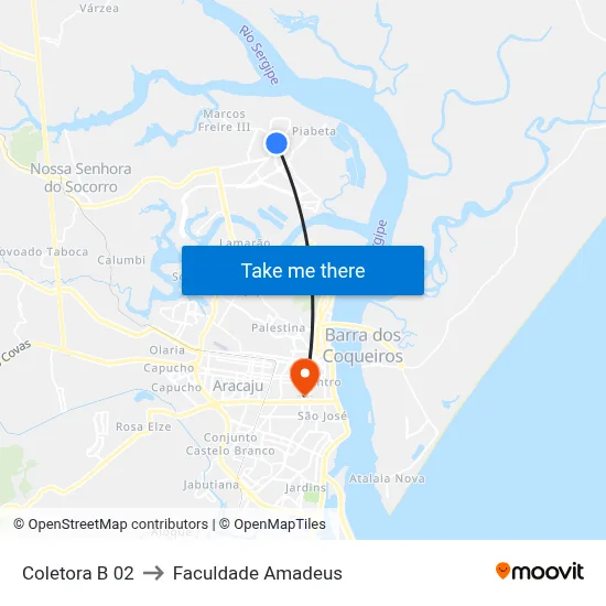 Coletora B 02 to Faculdade Amadeus map