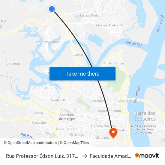 Rua Professor Édson Luiz, 317-527 to Faculdade Amadeus map