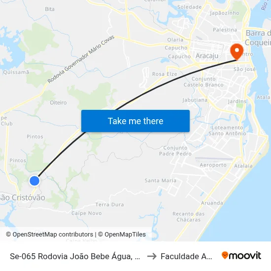 Se-065 Rodovia João Bebe Água, Km 15,4 Leste to Faculdade Amadeus map