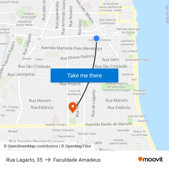 Rua Lagarto, 35 to Faculdade Amadeus map