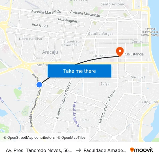 Av. Pres. Tancredo Neves, 5655 to Faculdade Amadeus map