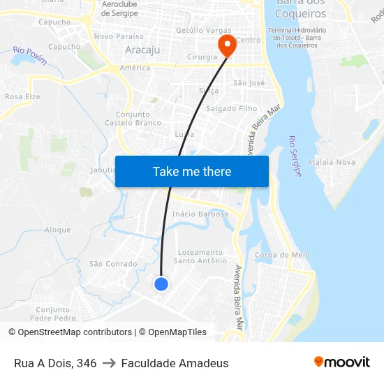 Rua A Dois, 346 to Faculdade Amadeus map