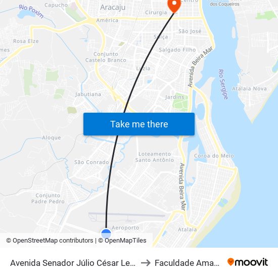 Avenida Senador Júlio César Leite, 21 to Faculdade Amadeus map