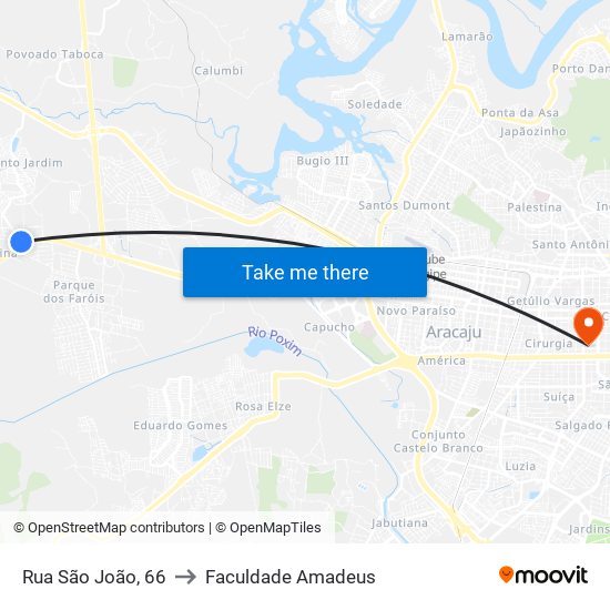 Rua São João, 66 to Faculdade Amadeus map