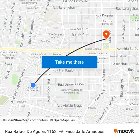 Rua Rafael De Aguiar, 1163 to Faculdade Amadeus map