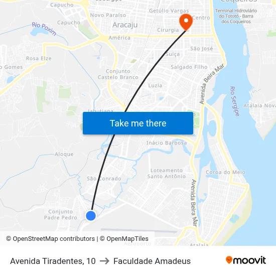 Avenida Tiradentes, 10 to Faculdade Amadeus map