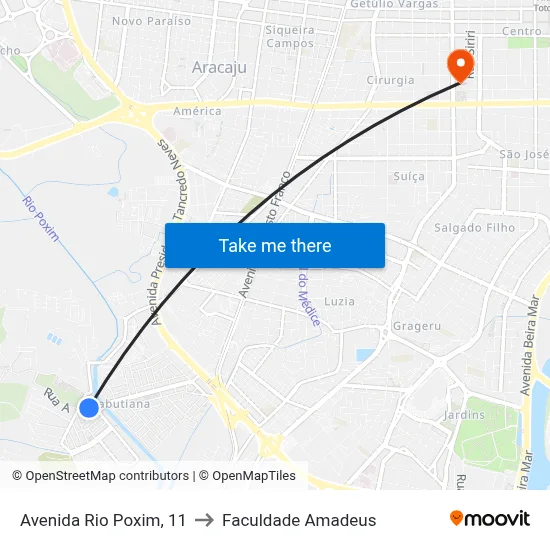 Avenida Rio Poxim, 11 to Faculdade Amadeus map