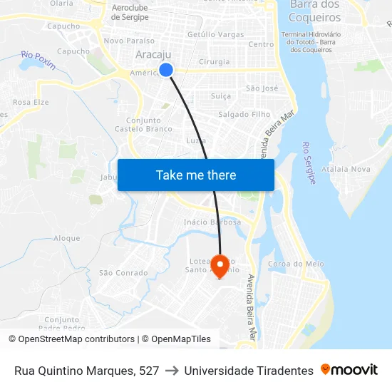 Rua Quintino Marques, 527 to Universidade Tiradentes map