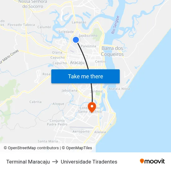 Terminal Maracaju to Universidade Tiradentes map