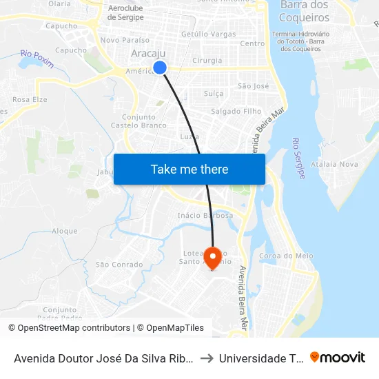 Avenida Doutor José Da Silva Ribeiro Filho 352-472 to Universidade Tiradentes map