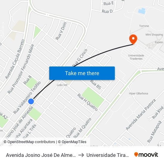 Avenida Josino José De Almeida, 533 to Universidade Tiradentes map