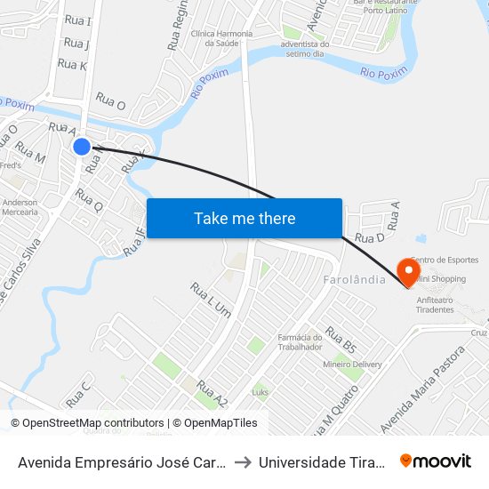 Avenida Empresário José Carlos Silva to Universidade Tiradentes map