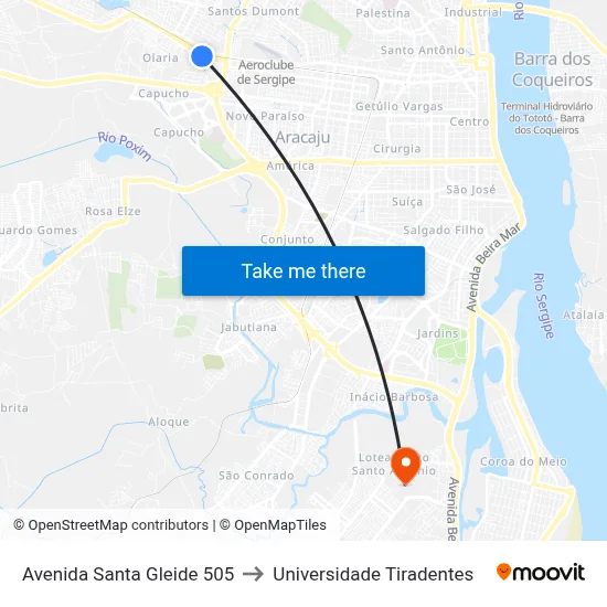 Avenida Santa Gleide 505 to Universidade Tiradentes map