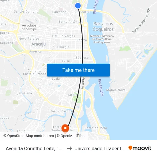 Avenida Corintho Leite, 127 to Universidade Tiradentes map
