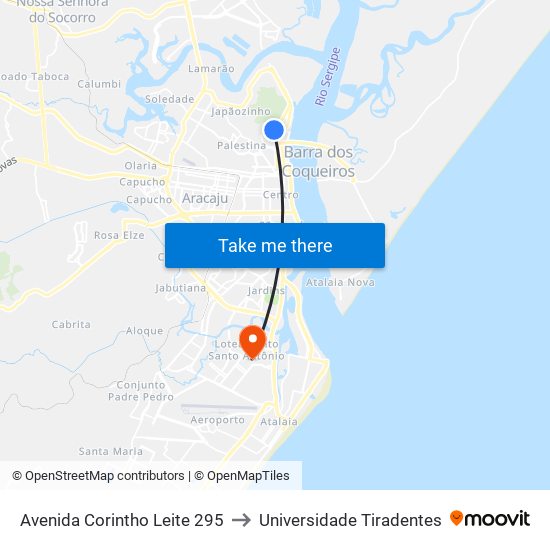 Avenida Corintho Leite 295 to Universidade Tiradentes map