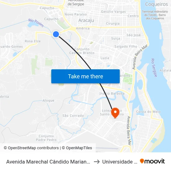 Avenida Marechal Cândido Mariano Da Silva Rondon, 1334 to Universidade Tiradentes map