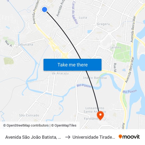 Avenida São João Batista, 1118 to Universidade Tiradentes map