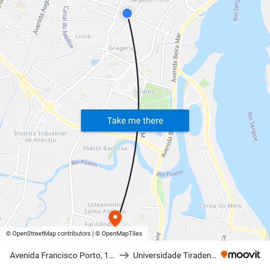 Avenida Francisco Porto, 1000 to Universidade Tiradentes map