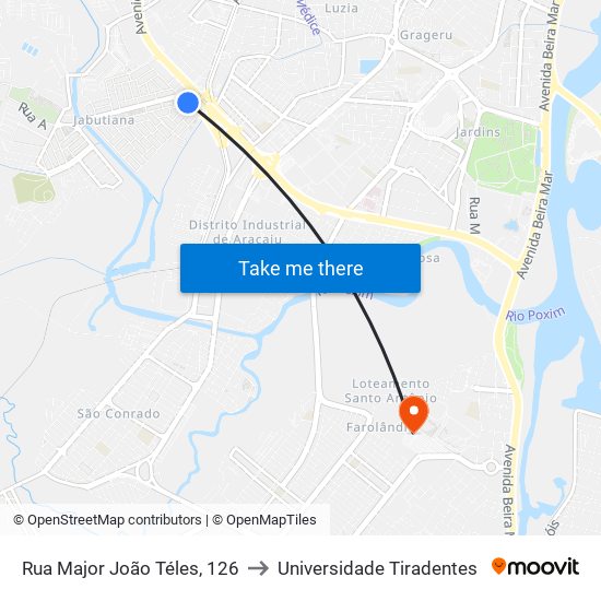 Rua Major João Téles, 126 to Universidade Tiradentes map