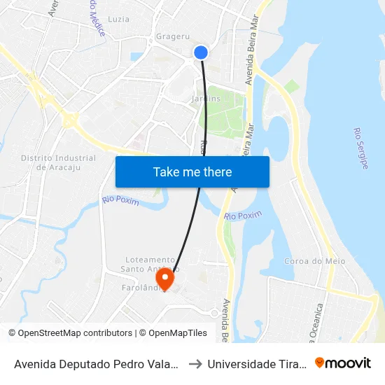 Avenida Deputado Pedro Valadares, 780 to Universidade Tiradentes map