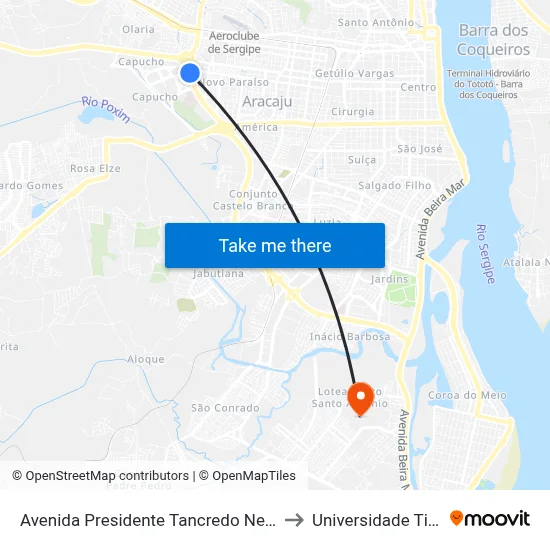 Avenida Presidente Tancredo Neves, 7601-7797 to Universidade Tiradentes map